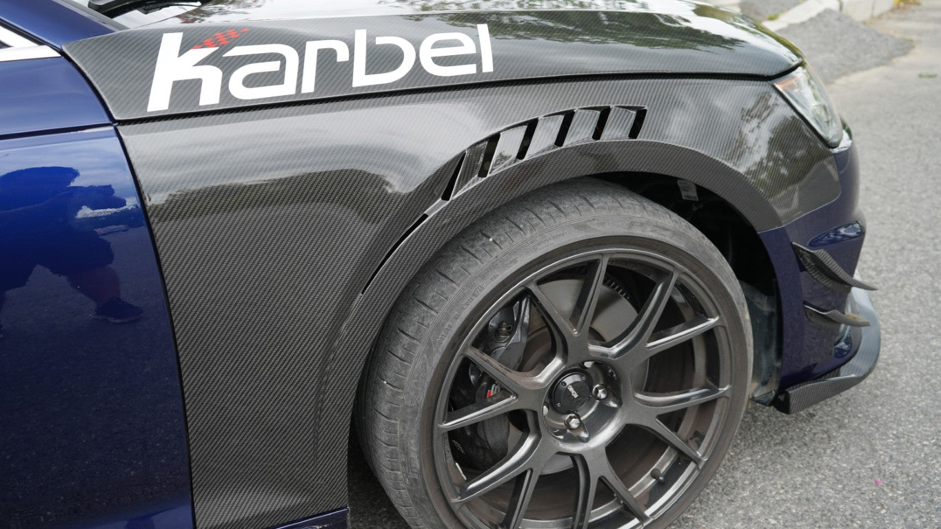 Audi S4 A4 B9 2017 2018 2019 & S4 A4 B9.5 2020 2021 2022 2023 2024 With Aftermarket Parts - Front Fenders Pre-preg Carbon Fiber from Karbel Carbon