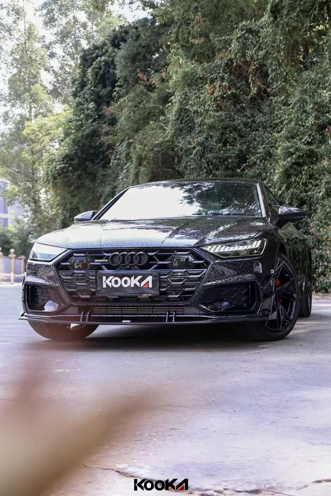 Audi S7 A7 (with s-line bumper) C8 2019-ON with Aftermarket Parts - Front Lip Pre-preg Carbon Fiber from Karbel Carbon
