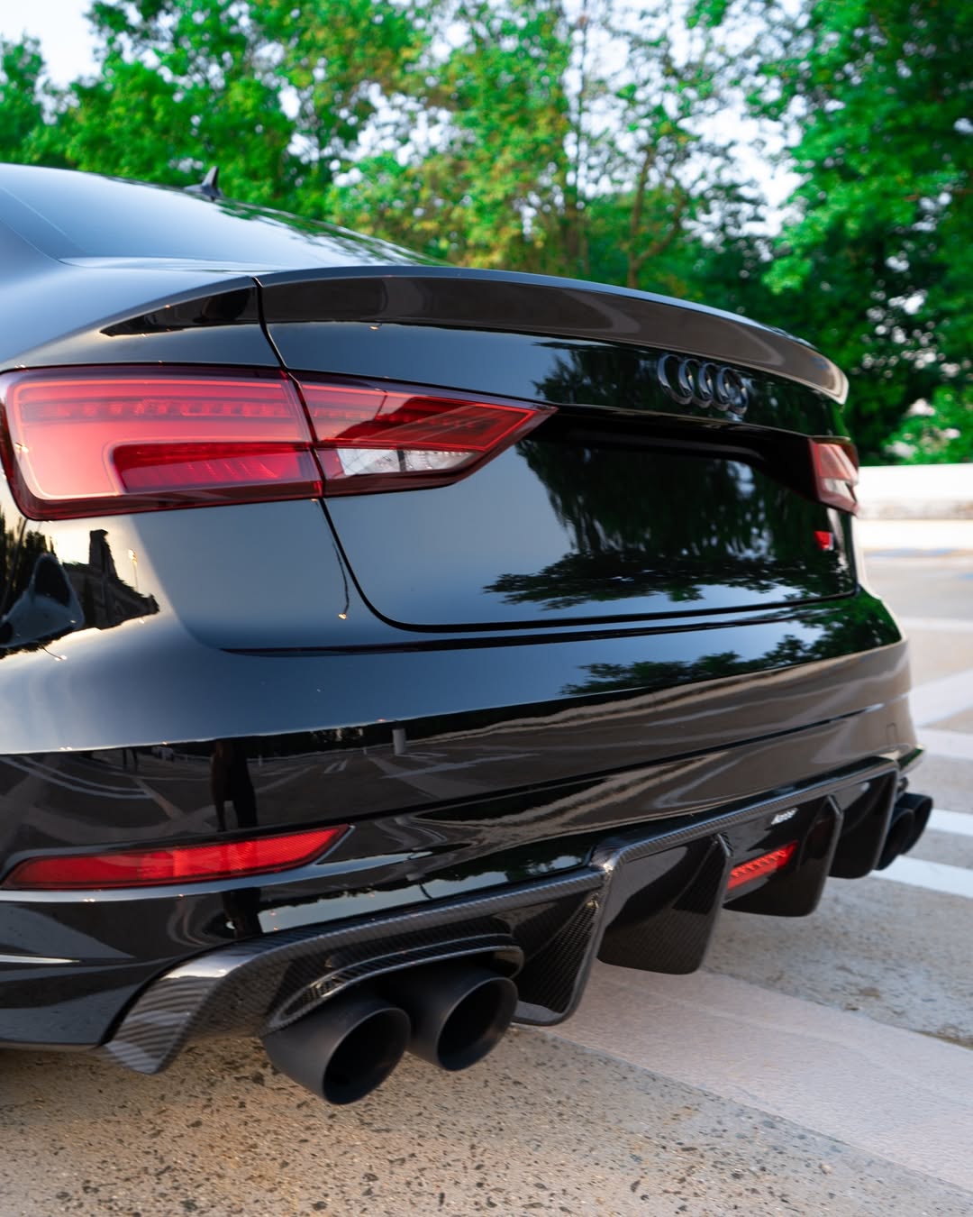 Audi S3 A3 S-line (with s-line bumper) 8V.5 2017 2018 2019 2020 With Aftermarket Parts - V2 With LED Light Style Rear Diffuser Pre-preg Carbon Fiber from Karbel Carbon
