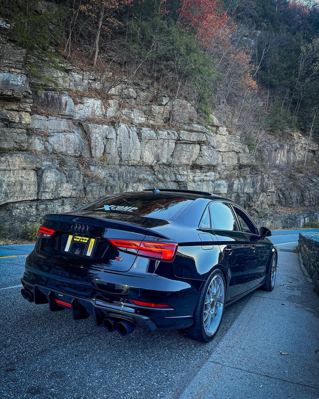 Audi S3 A3 S-line (with s-line bumper) 8V.5 2017 2018 2019 2020 With Aftermarket Parts - V2 With LED Light Style Rear Diffuser Pre-preg Carbon Fiber from Karbel Carbon