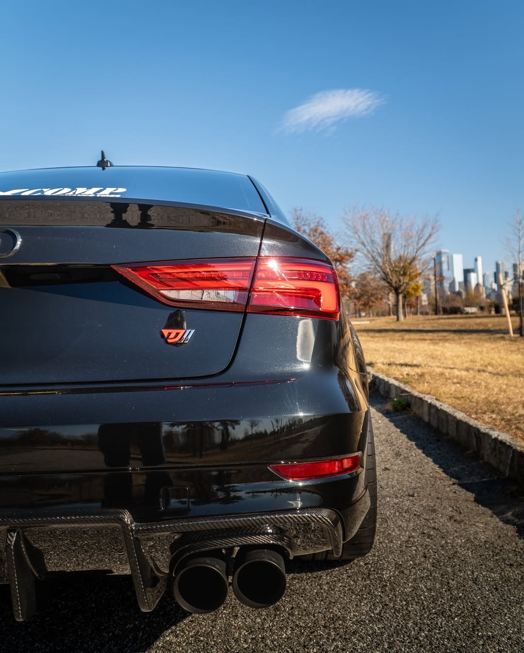 Audi S3 A3 S-line (with s-line bumper) 8V.5 2017 2018 2019 2020 With Aftermarket Parts - V2 With LED Light Style Rear Diffuser Pre-preg Carbon Fiber from Karbel Carbon