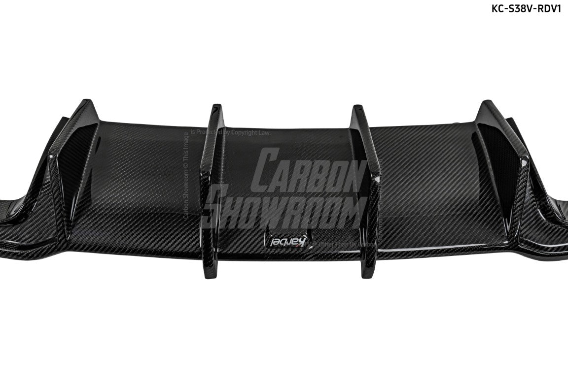 Audi S3 A3 S-line (with s-line bumper) 8V.5 2017 2018 2019 2020 With Aftermarket Parts - V1 Without LED Light Style Rear Diffuser Pre-preg Carbon Fiber from Karbel Carbon