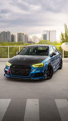 Audi RS3 S3 A3 8V 8V.5 2014 2015 2016 2017 2018 2019 2020 with Aftermarket Parts - V2 Style Double-sided Pre-preg Carbon Fiber Hood Bonnet from Karbel Carbon