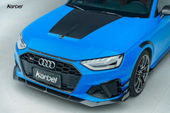 Audi S4 A4 S-line (with s-line bumper, does not fit base model) B9.5 2020 2021 2022 2023 2024 with Aftermarket Parts - Front Bumper Top Trim Pre-preg Carbon Fiber from Karbel Carbon