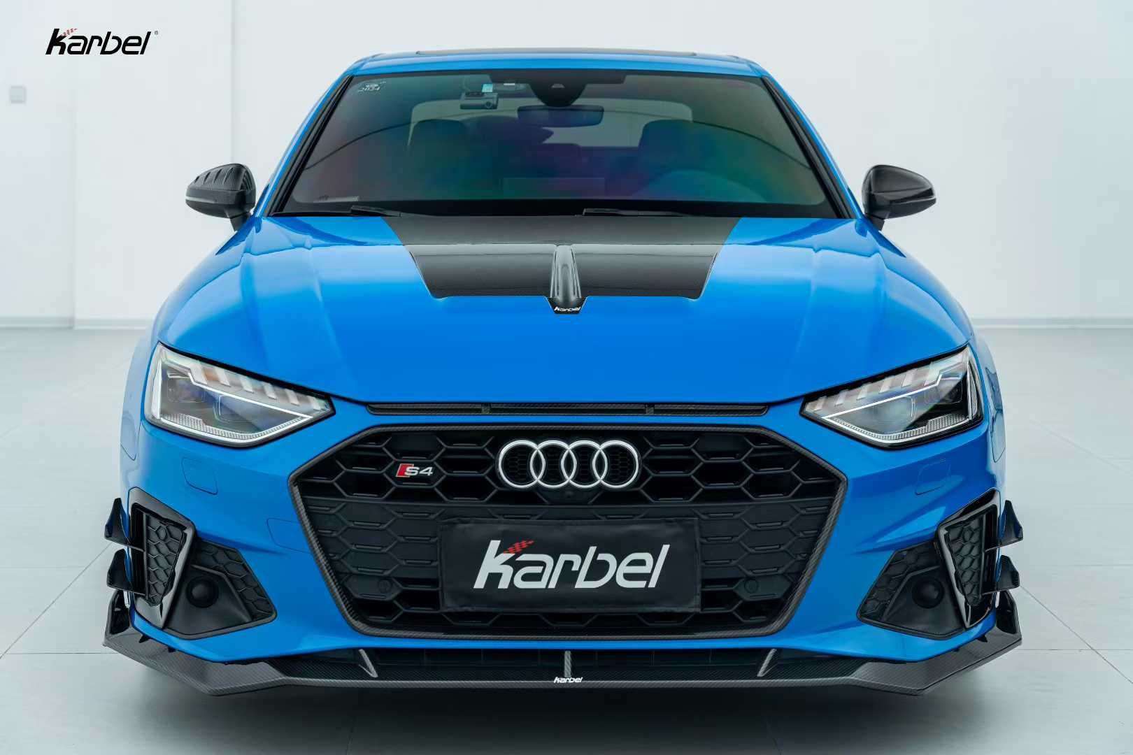 Audi S4 A4 S-line (with s-line bumper, does not fit base model) B9.5 2020 2021 2022 2023 2024 with Aftermarket Parts - V3 Front Lip Pre-preg Carbon Fiber from Karbel Carbon