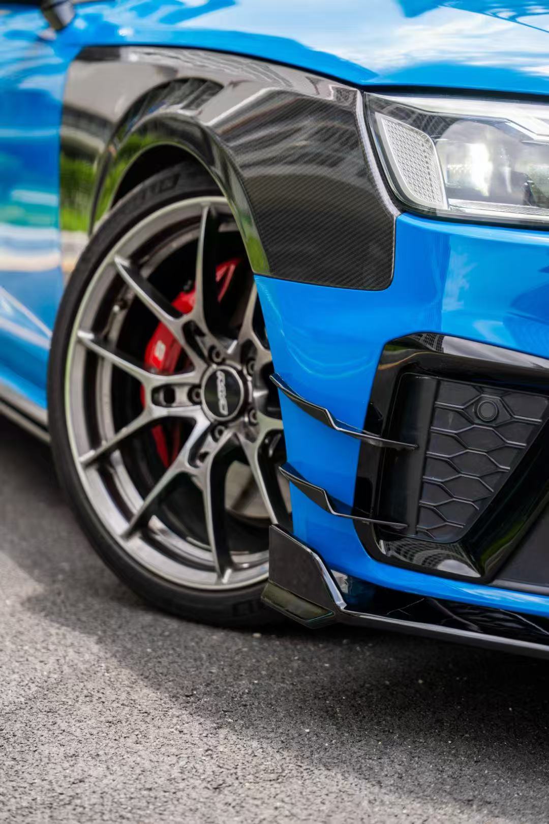 Audi S4 A4 S-line (with s-line bumper, does not fit base model) B9.5 2020 2021 2022 2023 2024 with Aftermarket Parts - V3 Front Canards Pre-preg Carbon Fiber from Karbel Carbon