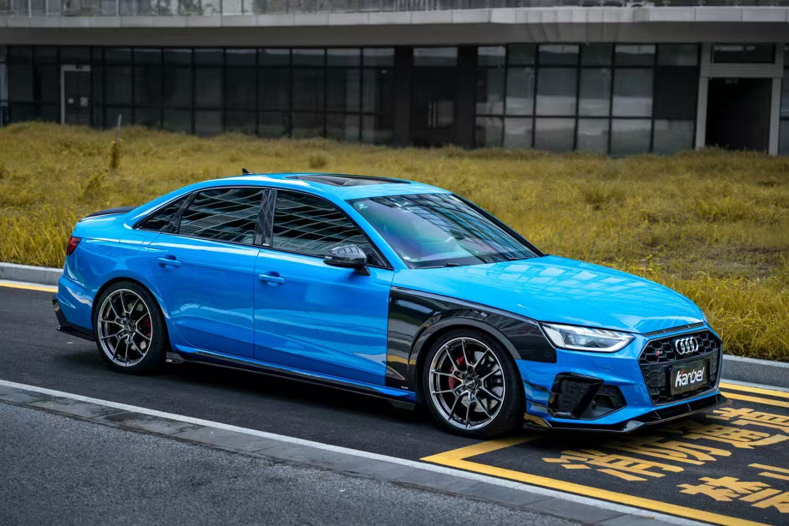 Audi S4 A4 B9 / B9.5 2017 2018 2019 2020 2021 2022 2023 2024 with Aftermarket Parts - V2 Side Skirts Pre-preg Carbon Fiber from Karbel Carbon