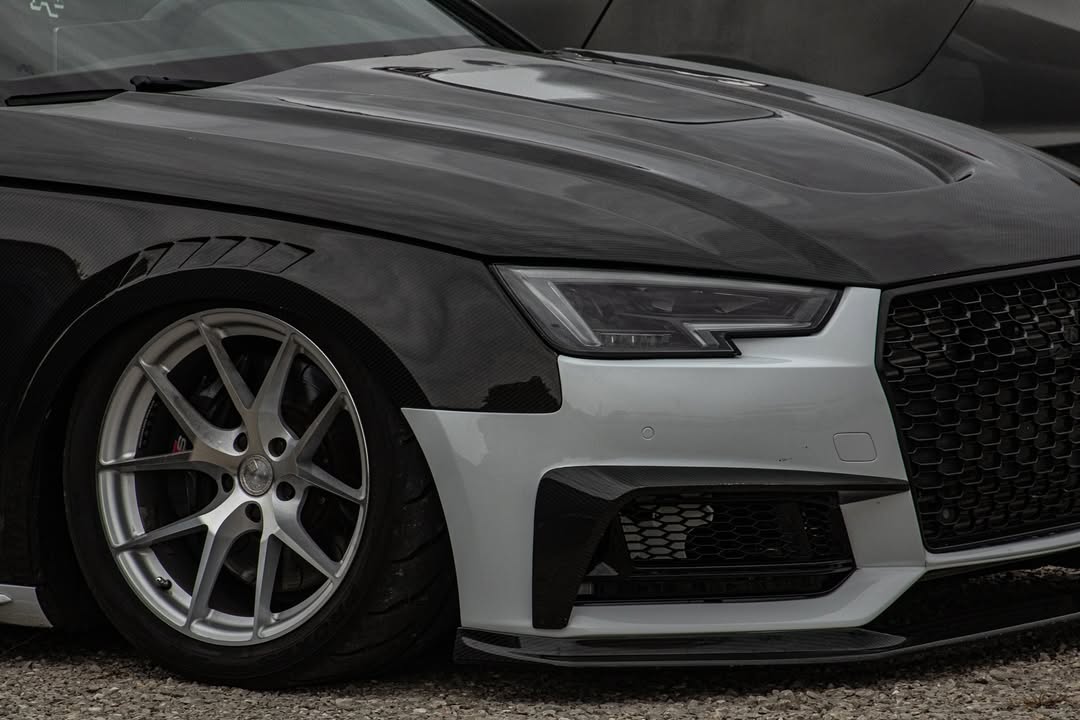 Audi S4 A4 B9 2017 2018 2019 & S4 A4 B9.5 2020 2021 2022 2023 2024 With Aftermarket Parts - Front Fenders Pre-preg Carbon Fiber from Karbel Carbon