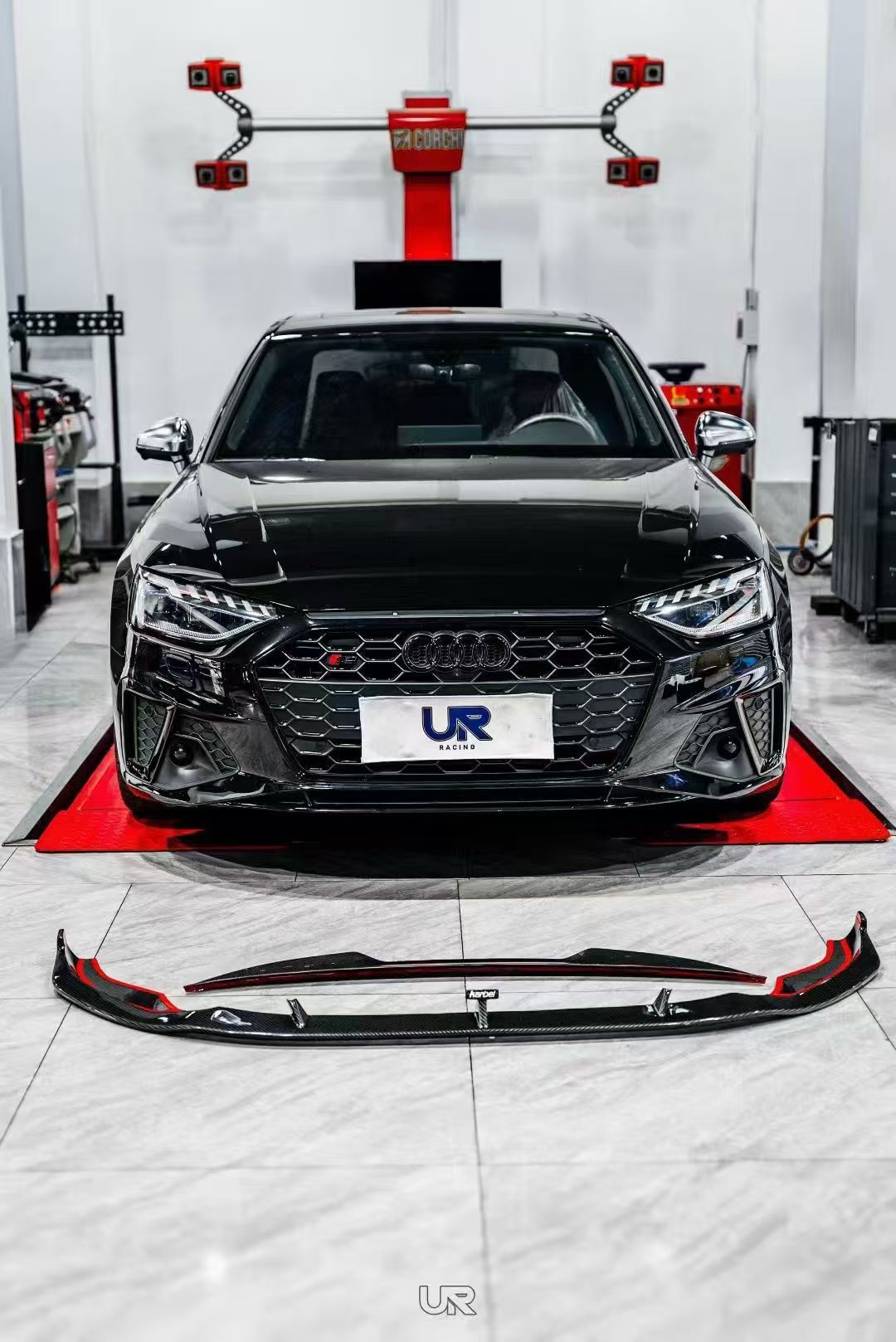 Audi S4 A4 S-line (with s-line bumper, does not fit base model) B9.5 2020 2021 2022 2023 2024 with Aftermarket Parts - Front Lip Pre-preg Carbon Fiber from Karbel Carbon
