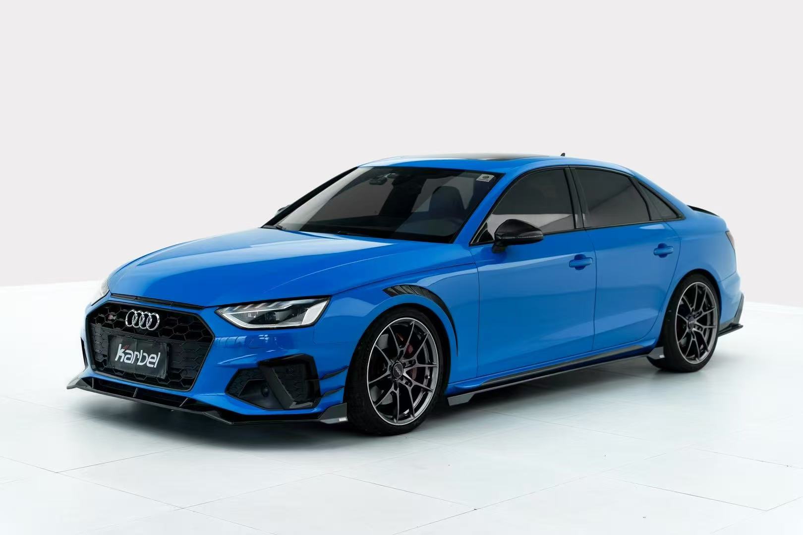 Audi S4 A4 S-line (with s-line bumper, does not fit base model) B9.5 2020 2021 2022 2023 2024 with Aftermarket Parts - V3 Front Canards Pre-preg Carbon Fiber from Karbel Carbon