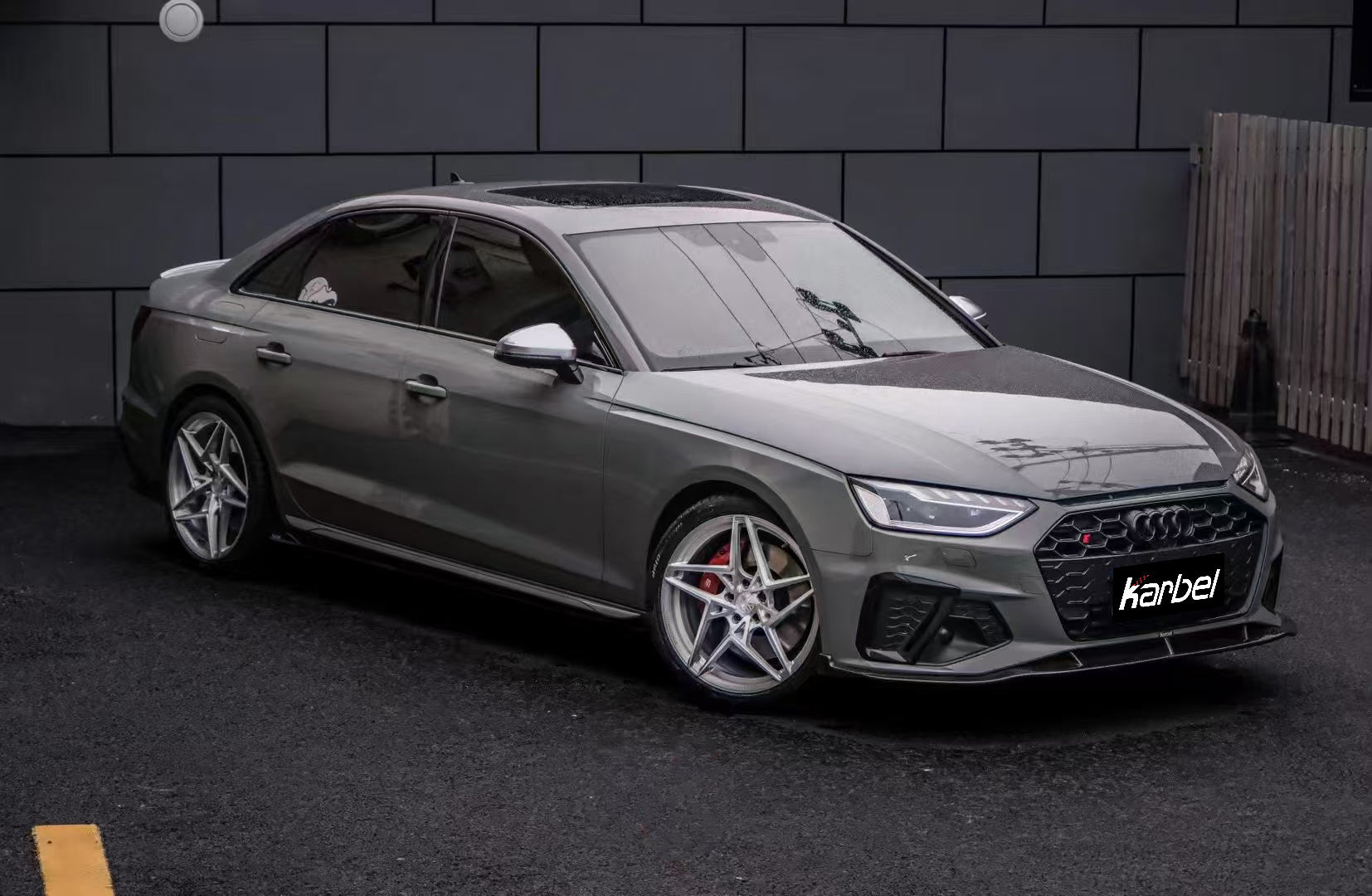 Audi S4 A4 S-line (with s-line bumper, does not fit base model) B9.5 2020 2021 2022 2023 2024 with Aftermarket Parts - V3 Front Lip Pre-preg Carbon Fiber from Karbel Carbon
