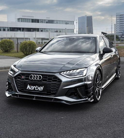 Audi S4 A4 S-line (with s-line bumper, does not fit base model) B9.5 2020 2021 2022 2023 2024 with Aftermarket Parts - V3 Front Lip Pre-preg Carbon Fiber from Karbel Carbon