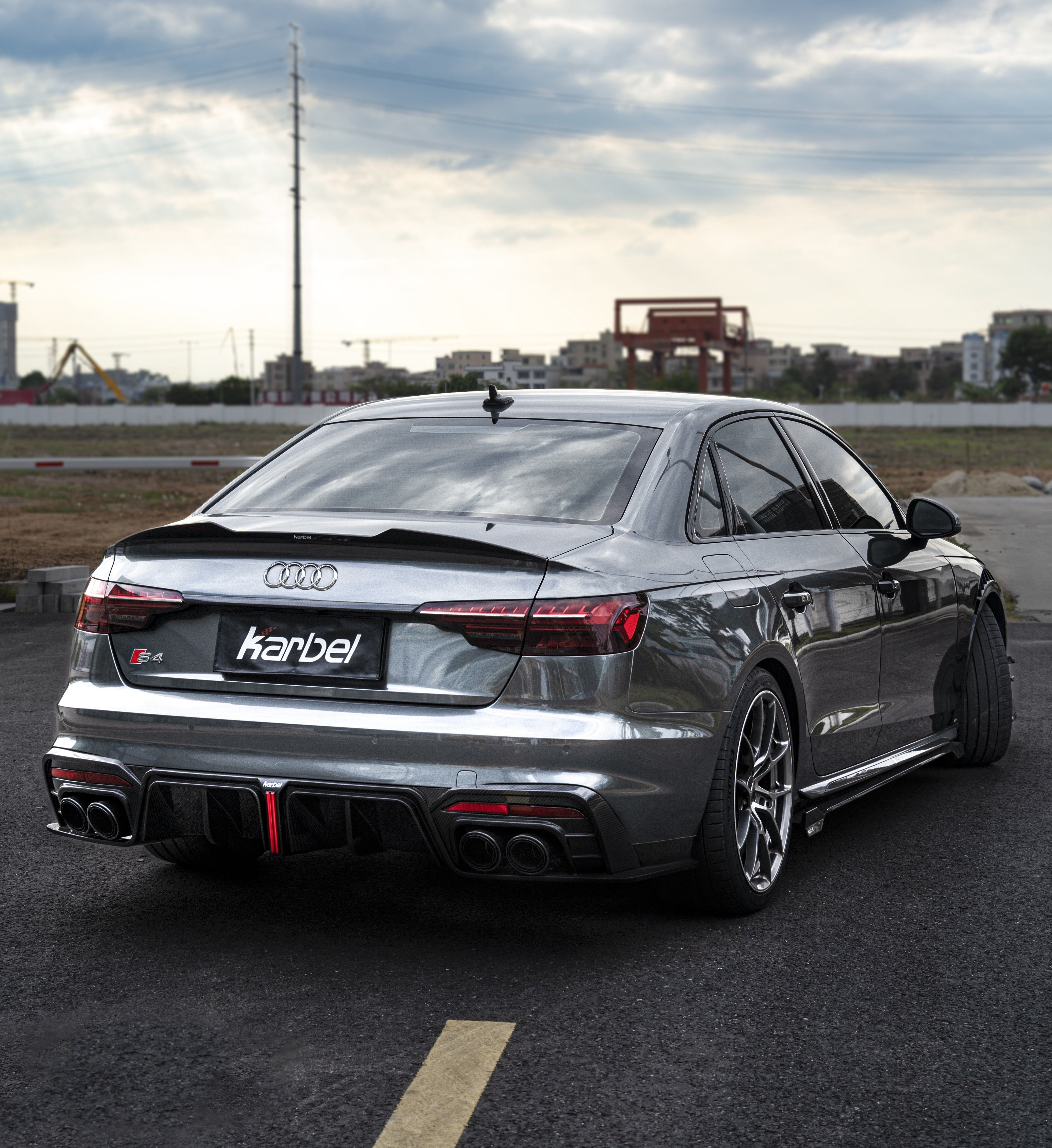 Audi S4 B9.5 2020 2021 2022 2023 2024 with Aftermarket Parts - V3 Rear Diffuser & Canards Pre-preg Carbon Fiber from Karbel Carbon