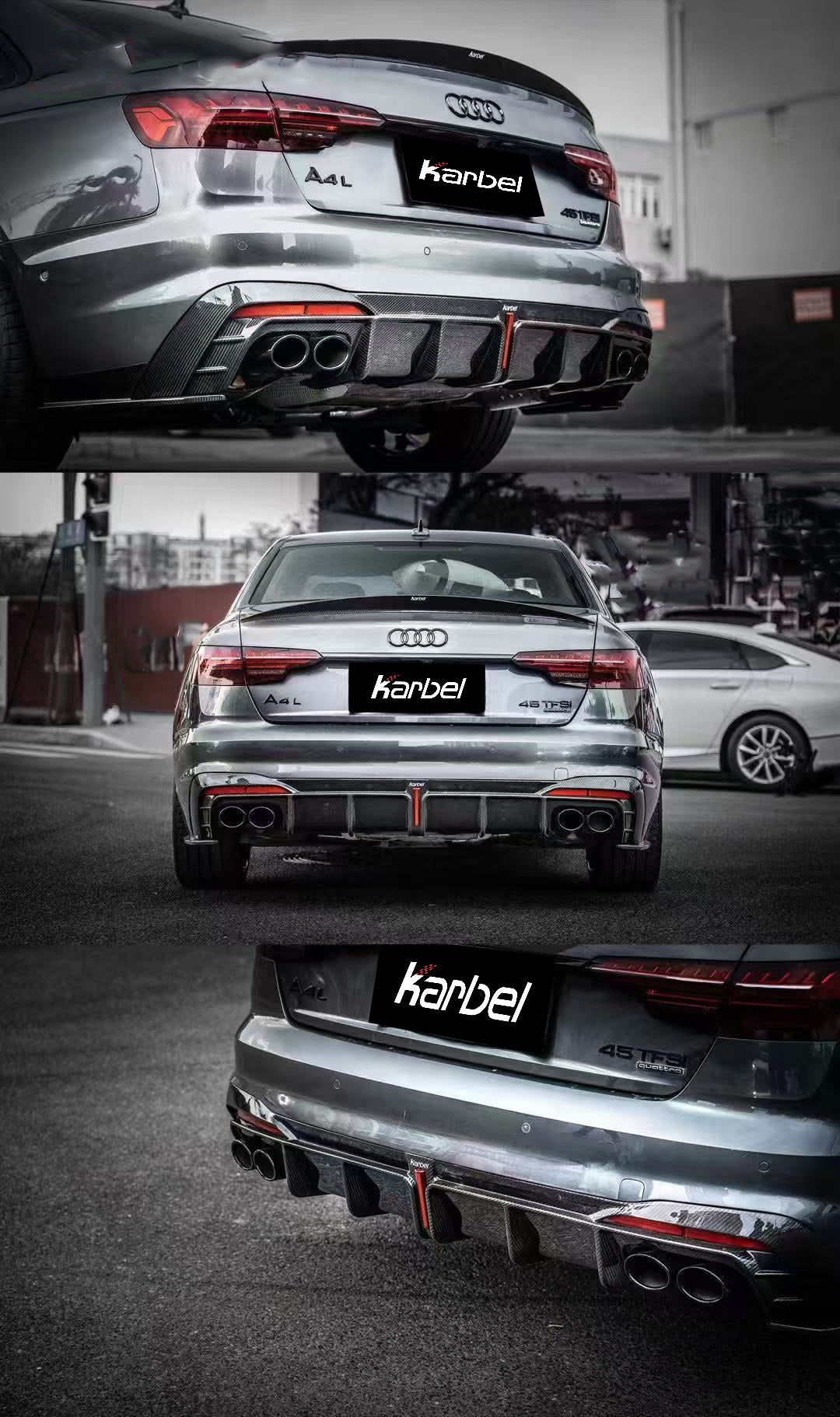 Audi S4 B9.5 2020-ON with Aftermarket Parts - Rear Diffuser & Canards V1 Style Pre-preg Carbon Fiber from Karbel Carbon
