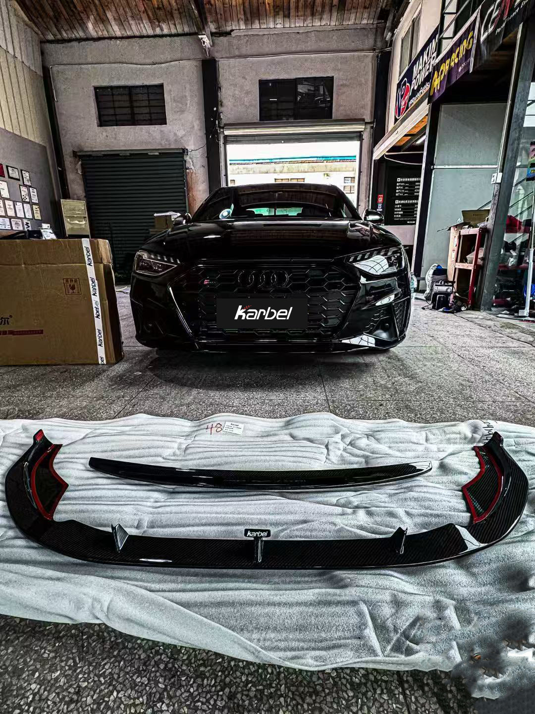 Audi S4 A4 S-line (with s-line bumper, does not fit base model) B9.5 2020-ON with Aftermarket Parts - Front Lip Pre-preg Carbon Fiber from Karbel Carbon