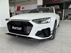 Audi S4 A4 S-line (with s-line bumper, does not fit base model) B9.5 2020 2021 2022 2023 2024 with Aftermarket Parts - V3 Front Canards Pre-preg Carbon Fiber from Karbel Carbon