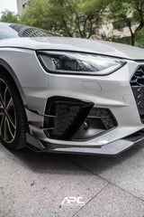 Aud iS4 A4 S-line (with s-line bumper, does not fit base model) B9.5 2020 2021 2022 2023 2024 with Aftermarket Parts - V3 Front Lip Pre-preg Carbon Fiber/FRP from Karbel Carbon