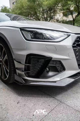 Aud iS4 A4 S-line (with s-line bumper, does not fit base model) B9.5 2020 2021 2022 2023 2024 with Aftermarket Parts - V3 Front Lip Pre-preg Carbon Fiber/FRP from Karbel Carbon