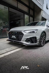 Aud iS4 A4 S-line (with s-line bumper, does not fit base model) B9.5 2020 2021 2022 2023 2024 with Aftermarket Parts - V3 Front Lip Pre-preg Carbon Fiber/FRP from Karbel Carbon