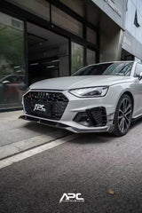 Aud iS4 A4 S-line (with s-line bumper, does not fit base model) B9.5 2020 2021 2022 2023 2024 with Aftermarket Parts - V3 Front Lip Pre-preg Carbon Fiber/FRP from Karbel Carbon