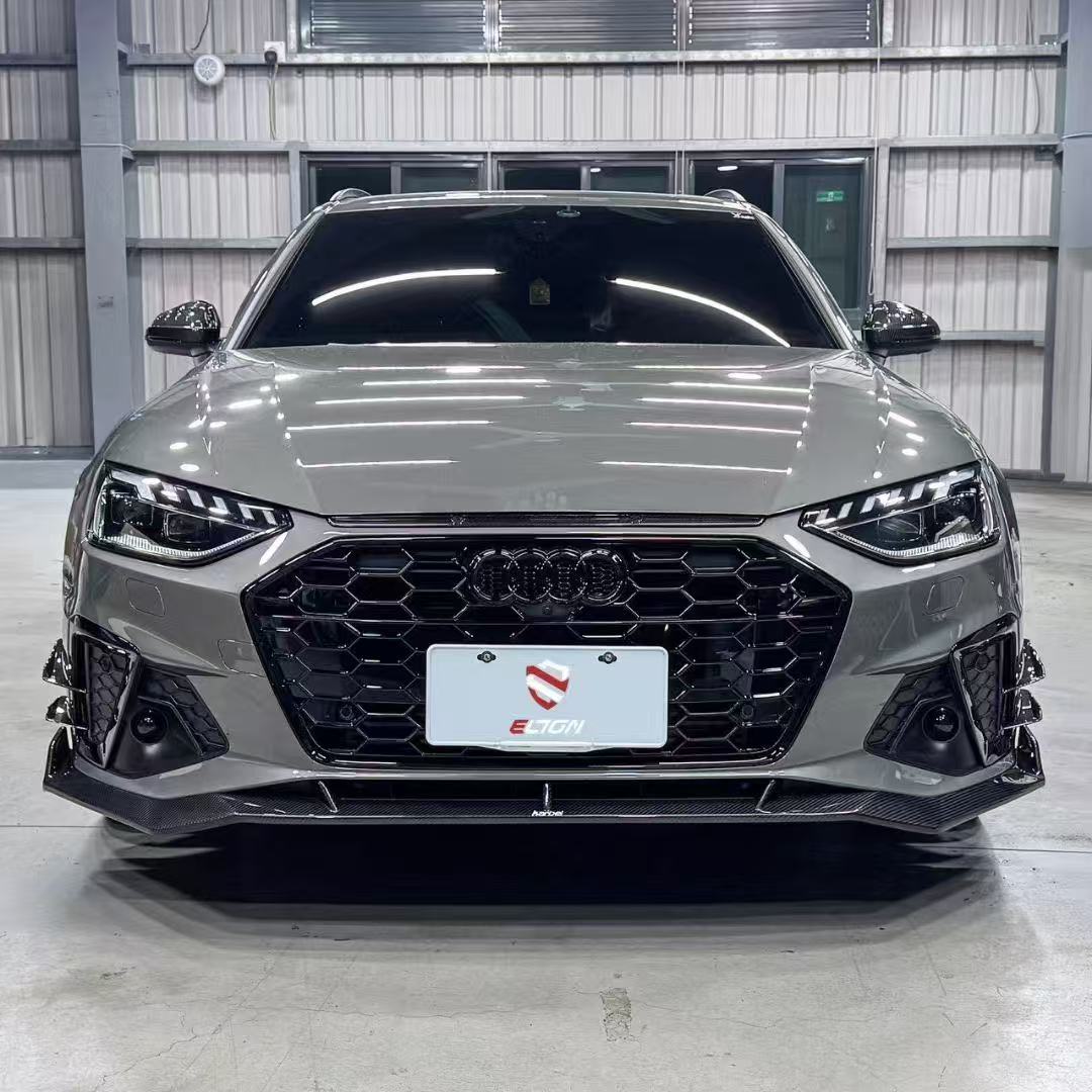 Audi S4 A4 S-line (with s-line bumper, does not fit base model) B9.5 2020 2021 2022 2023 2024 with Aftermarket Parts - V3 Front Lip Pre-preg Carbon Fiber from Karbel Carbon