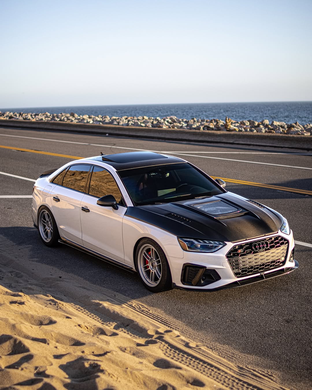 Audi S4 A4 S-line (with s-line bumper, does not fit base model) B9.5 2020-ON with Aftermarket Parts - Front Lip Pre-preg Carbon Fiber from Karbel Carbon