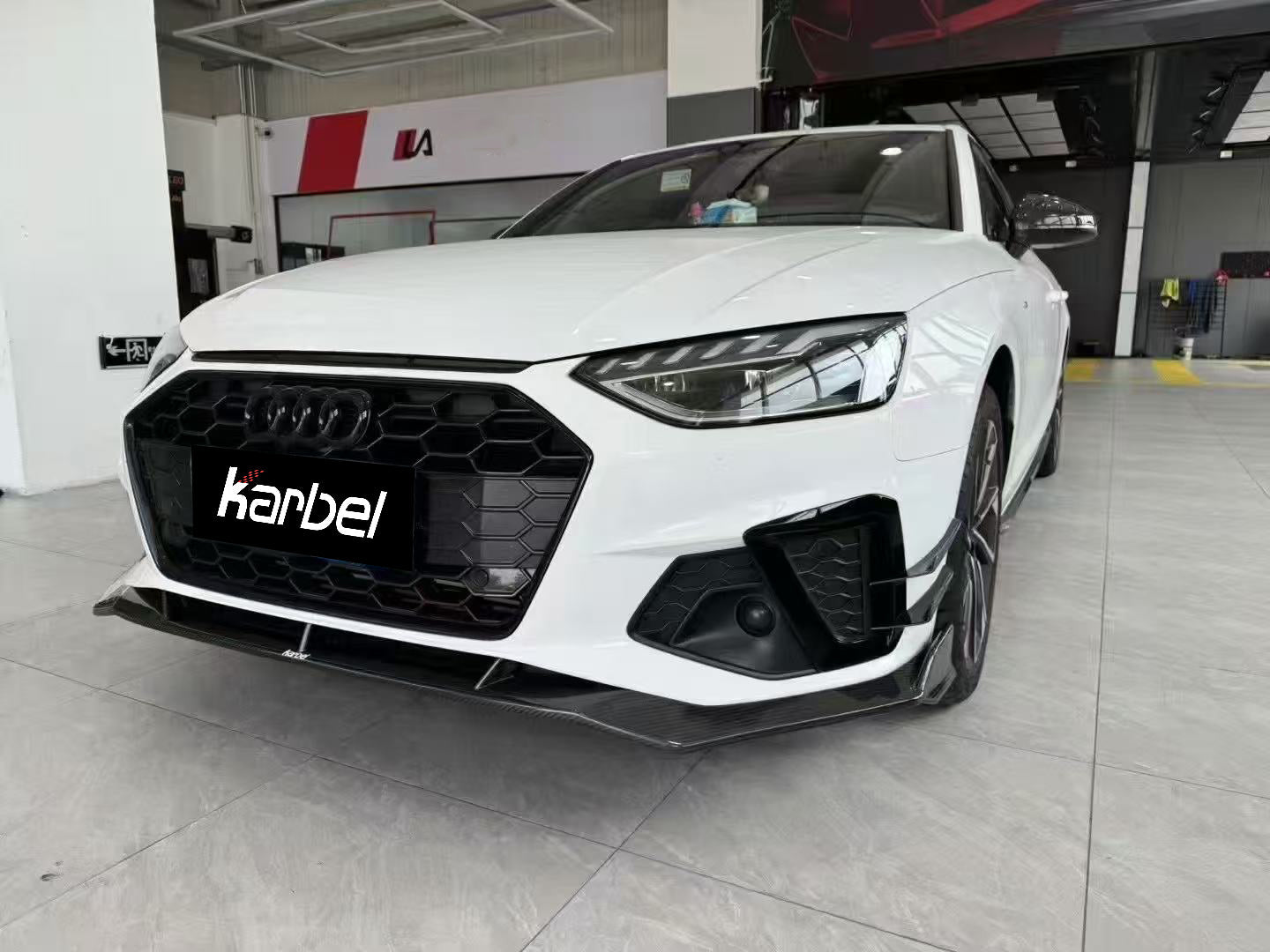 Audi S4 A4 S-line (with s-line bumper, does not fit base model) B9.5 2020 2021 2022 2023 2024 with Aftermarket Parts - V3 Front Lip Pre-preg Carbon Fiber from Karbel Carbon