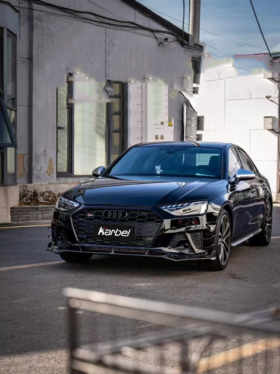 Audi S4 A4 S-line (with s-line bumper, does not fit base model) B9.5 2020 2021 2022 2023 2024 with Aftermarket Parts - V3 Front Canards Pre-preg Carbon Fiber from Karbel Carbon