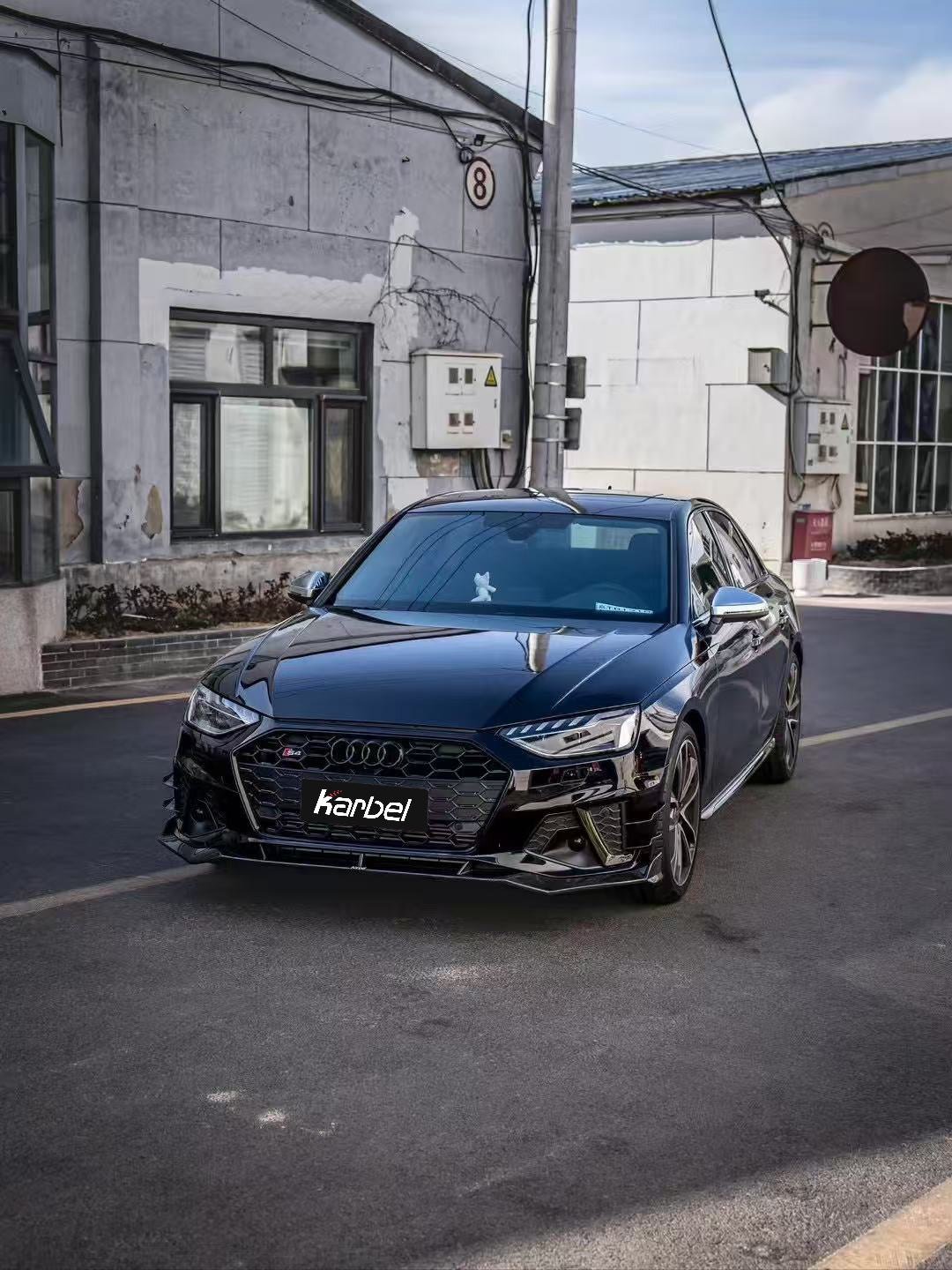 Audi S4 A4 S-line (with s-line bumper, does not fit base model) B9.5 2020 2021 2022 2023 2024 with Aftermarket Parts - V3 Front Canards Pre-preg Carbon Fiber from Karbel Carbon
