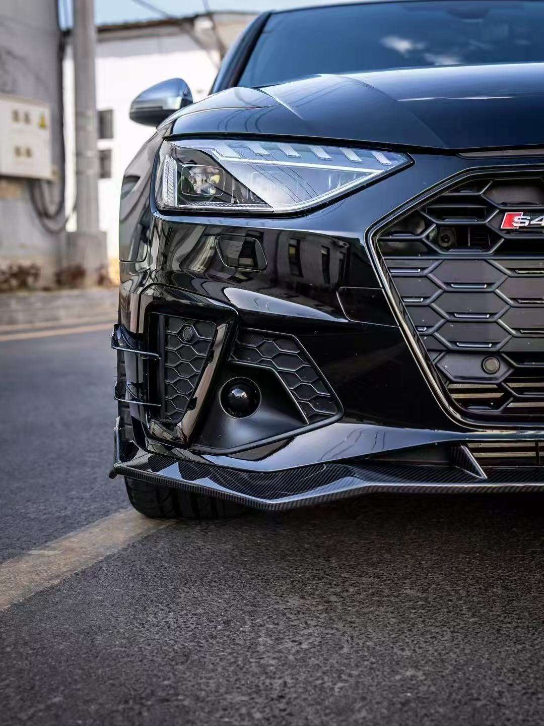 Audi S4 A4 S-line (with s-line bumper, does not fit base model) B9.5 2020 2021 2022 2023 2024 with Aftermarket Parts - V3 Front Lip Pre-preg Carbon Fiber from Karbel Carbon