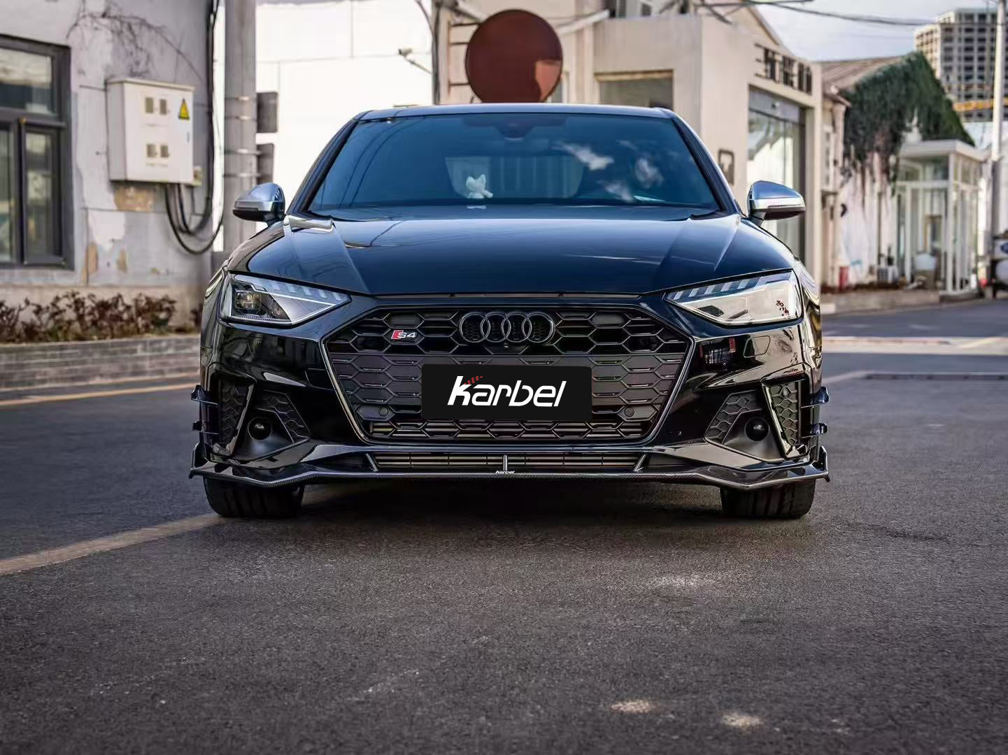 Audi S4 A4 S-line (with s-line bumper, does not fit base model) B9.5 2020 2021 2022 2023 2024 with Aftermarket Parts - V3 Front Lip Pre-preg Carbon Fiber from Karbel Carbon