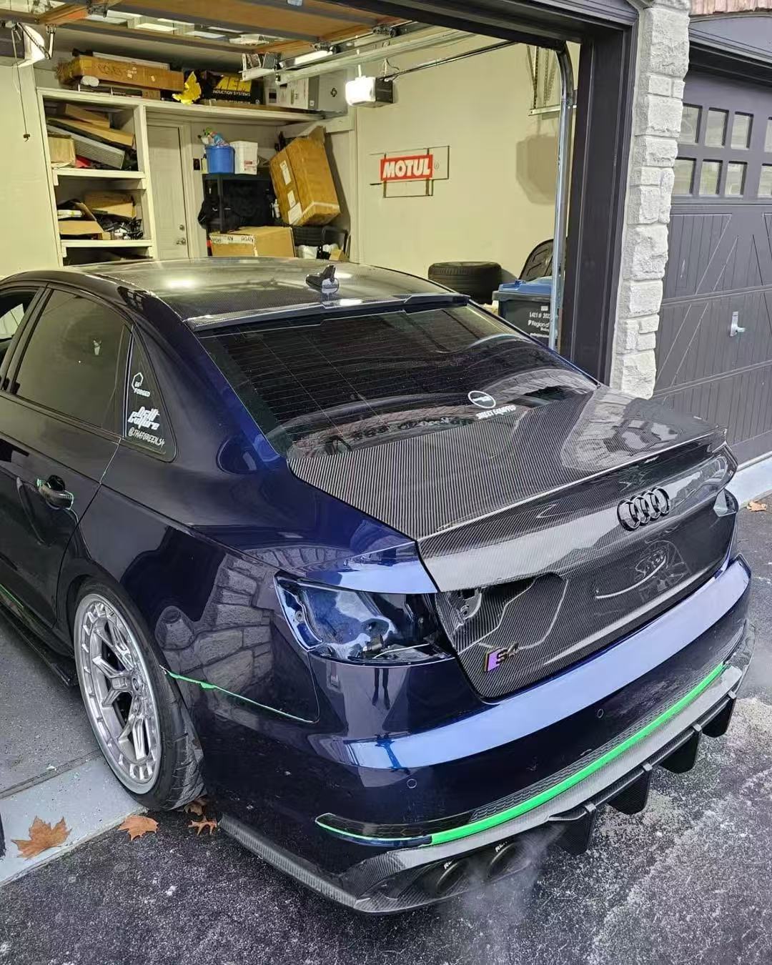 Audi S4 A4 B9 / B9.5  2017 2018 2019 2020 2021 2022 2023 2024 with Aftermarket Parts - Rear Trunk Lid Pre-preg Double-sided Carbon Fiber from Karbel Carbon