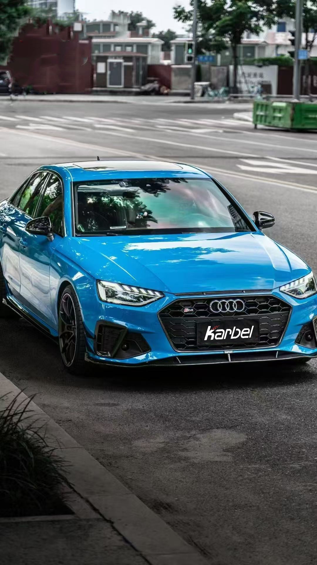 Audi S4 A4 S-line (with s-line bumper, does not fit base model) B9.5 2020 2021 2022 2023 2024 With Aftermarket Parts - Compatible with Karbel Upper Valences Compatible with OEM Bumper Style Front Canards Pre-preg Carbon Fiber from Karbel Carbon