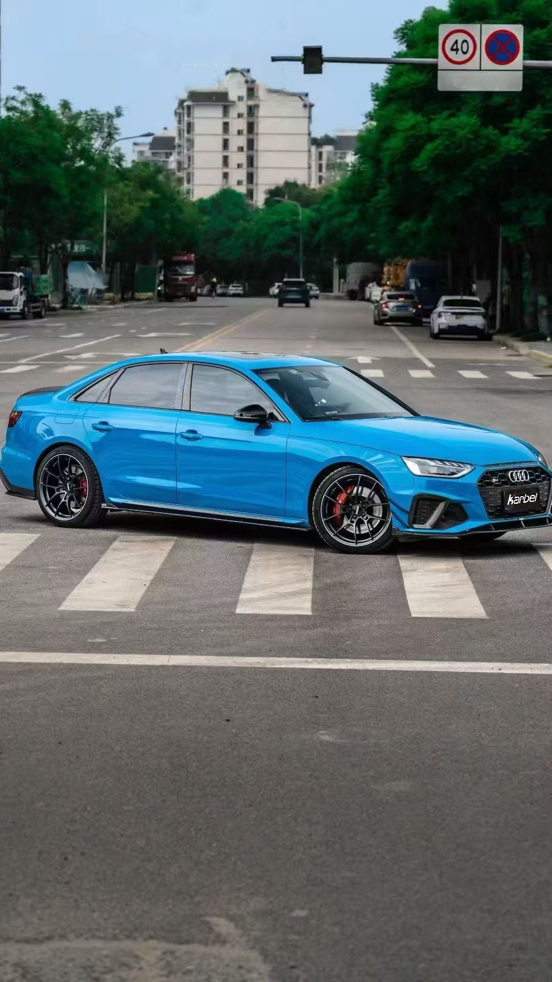 Audi S4 A4 S-line (with s-line bumper, does not fit base model) B9.5 2020 2021 2022 2023 2024 With Aftermarket Parts - Compatible with Karbel Upper Valences Compatible with OEM Bumper Style Front Canards Pre-preg Carbon Fiber from Karbel Carbon