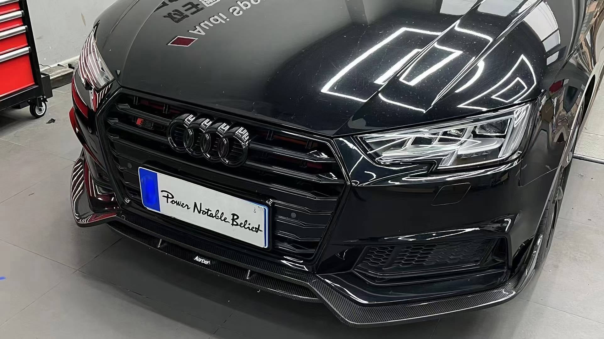 Audi S4 A4 S-line (with s-line bumper, does not fit base model) B9 2017 2018 with Aftermarket Parts - Front Lip Pre-preg Carbon Fiber from Karbel Carbon