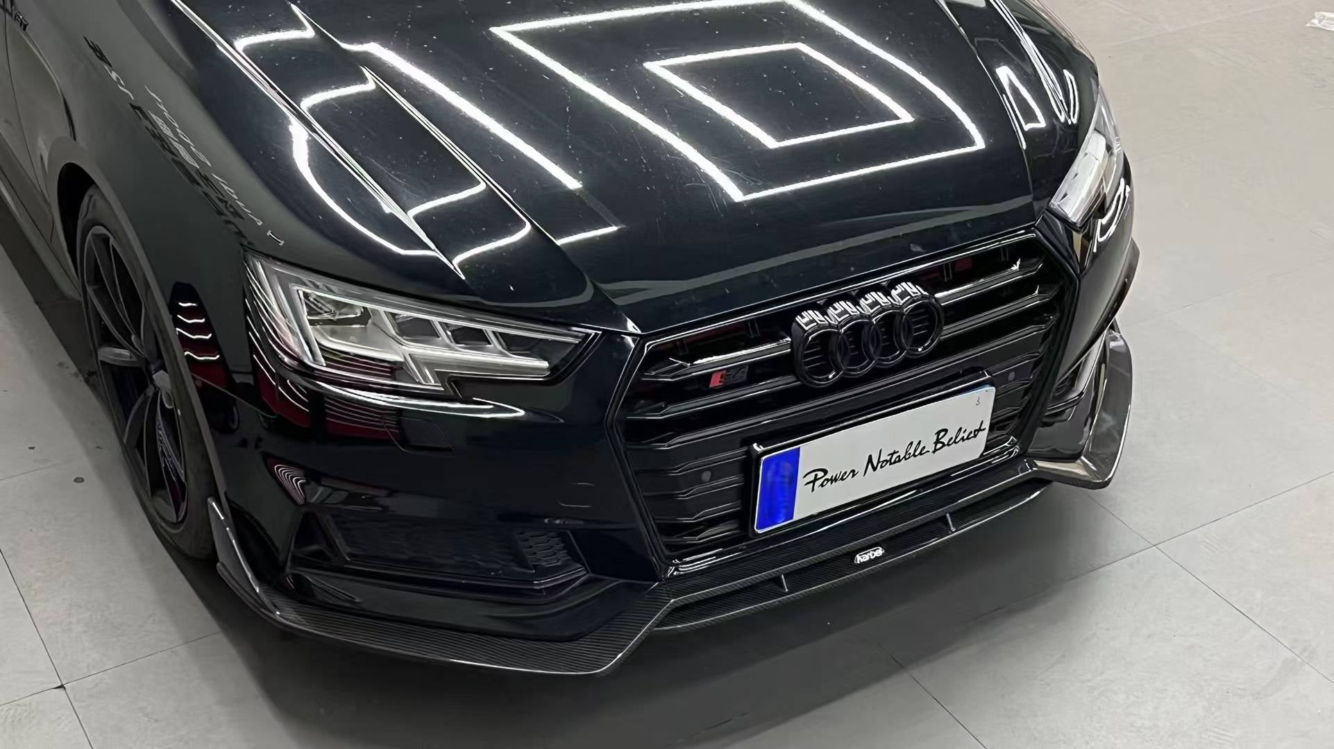 Audi S4 A4 S-line (with s-line bumper, does not fit base model) B9 2017 2018 with Aftermarket Parts - Front Lip Pre-preg Carbon Fiber from Karbel Carbon