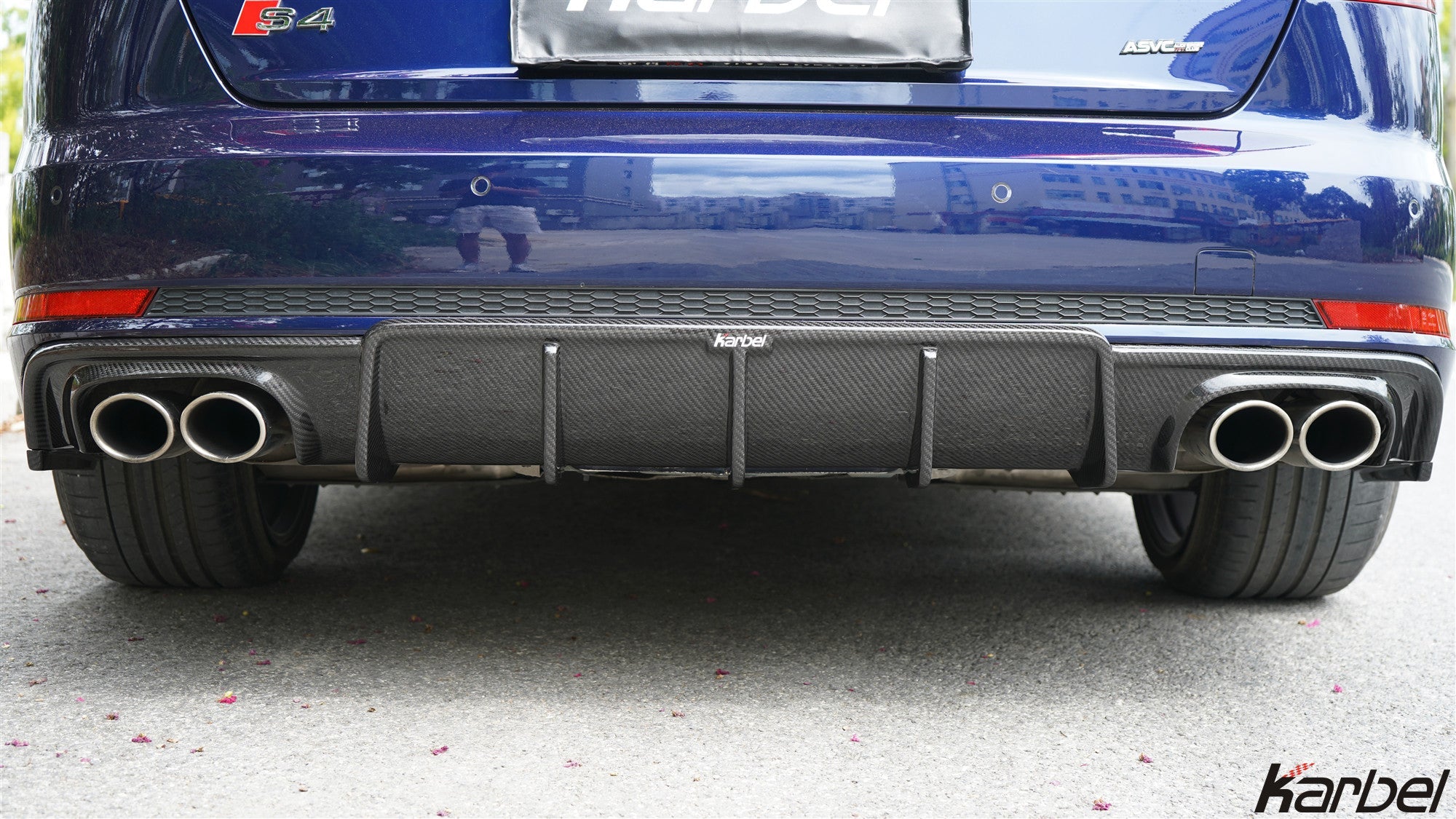 Audi S4 A4 (with S-line bumper, does not fit base model) B9 2017 2018 2019 with Aftermarket Parts - V1 (With LED Light) & V2 (Without LED Light) Style Rear Diffuser Pre-preg Carbon Fiber from Karbel Carbon