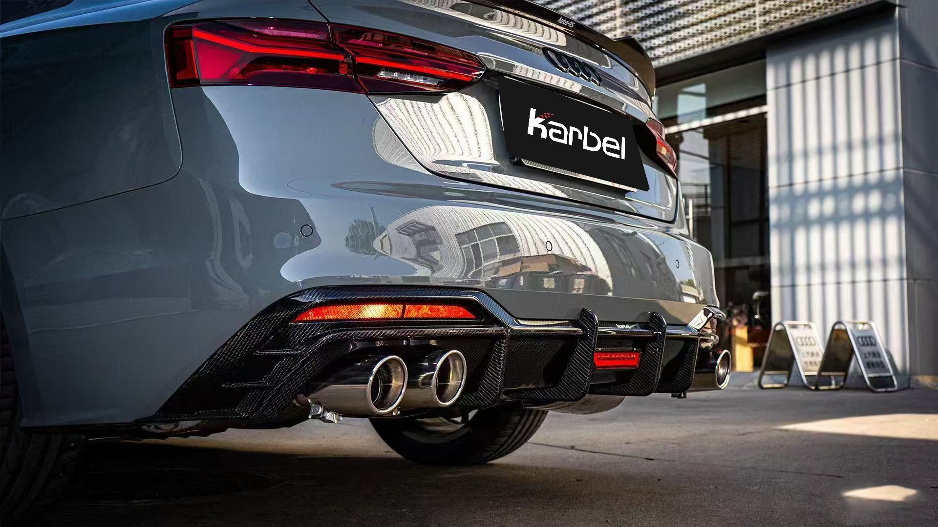 Audi S5 A5 (withAudi S5 A5 (with s-line bumper, does not base model) B9.5 2020 2021 2022 2023 2024 with Aftermarket Parts - Rear Diffuser Pre-preg Carbon Fiber from Karbel Carbon S-bumper, does not base model) B9.5 2020 2021 2022 2023 2024 with Aftermarket Parts - Rear Diffuser Pre-preg Carbon Fiber from Karbel Carbon
