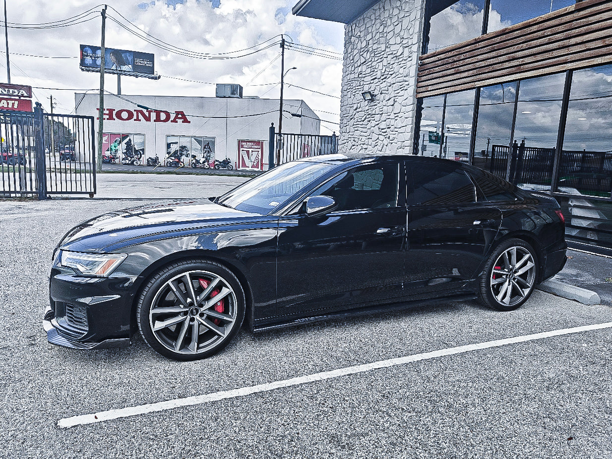 Audi S6 / A6 Avant / A6 (with S-line bumper, does not fit base model) C8 2019 2020 2021 2022 2023 2024 with Aftermarket Parts - Front Lip Pre-preg Carbon Fiber from Karbel Carbon