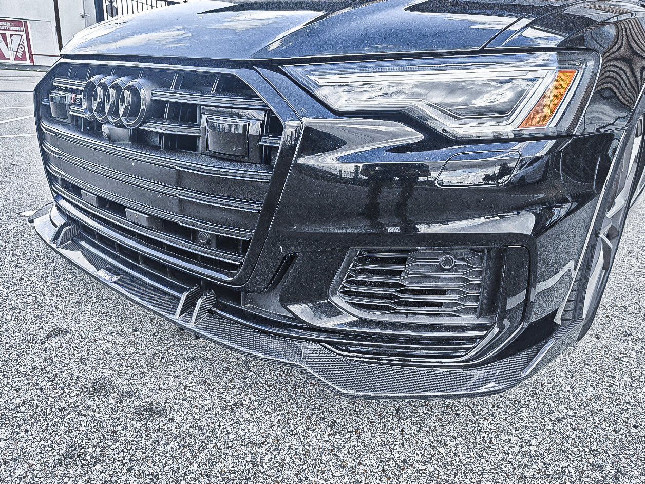 Audi S6 / A6 Avant / A6 (with S-line bumper, does not fit base model) C8 2019 2020 2021 2022 2023 2024 with Aftermarket Parts - Front Lip Pre-preg Carbon Fiber from Karbel Carbon