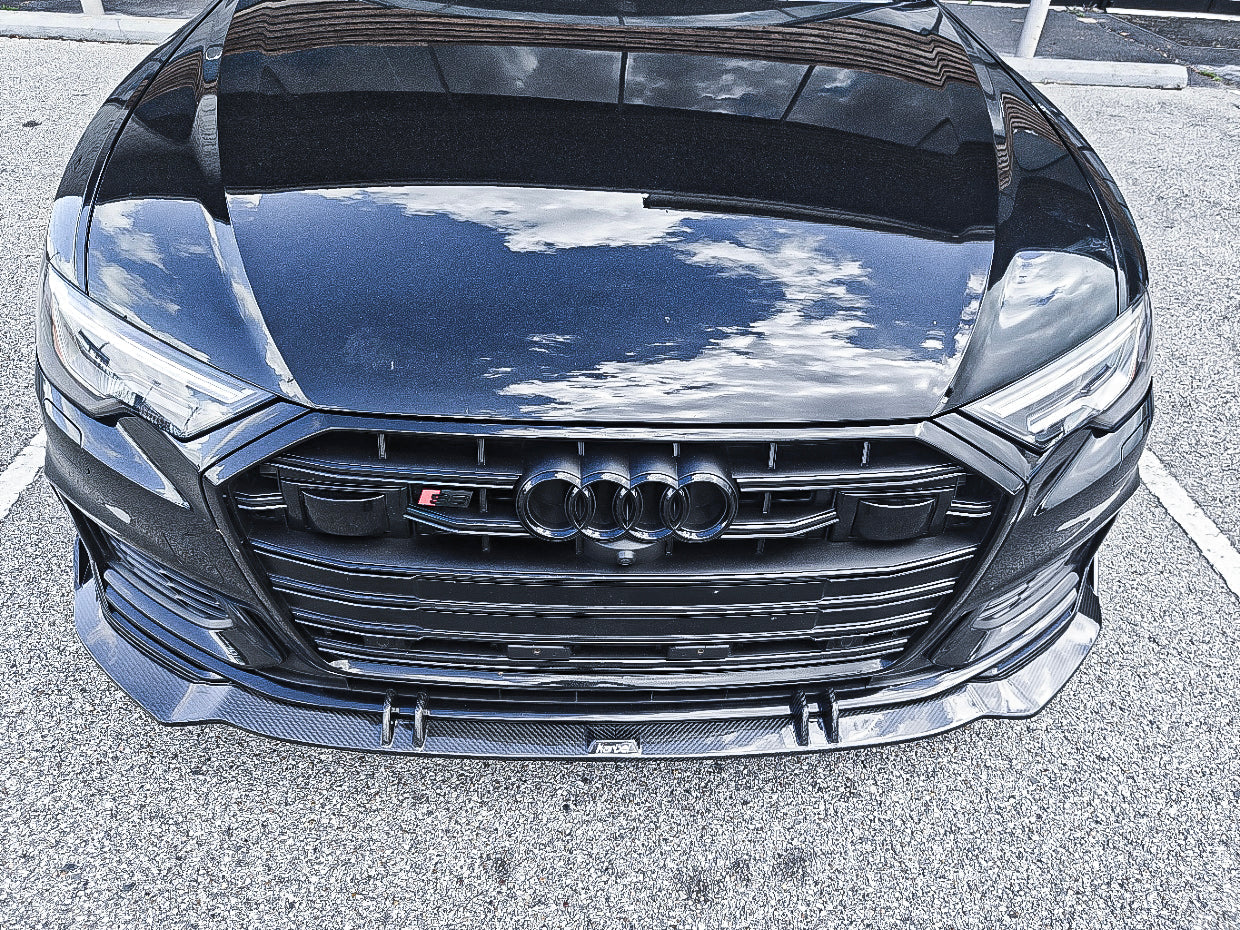 Audi S6 / A6 Avant / A6 (with S-line bumper, does not fit base model) C8 2019 2020 2021 2022 2023 2024 with Aftermarket Parts - Front Lip Pre-preg Carbon Fiber from Karbel Carbon