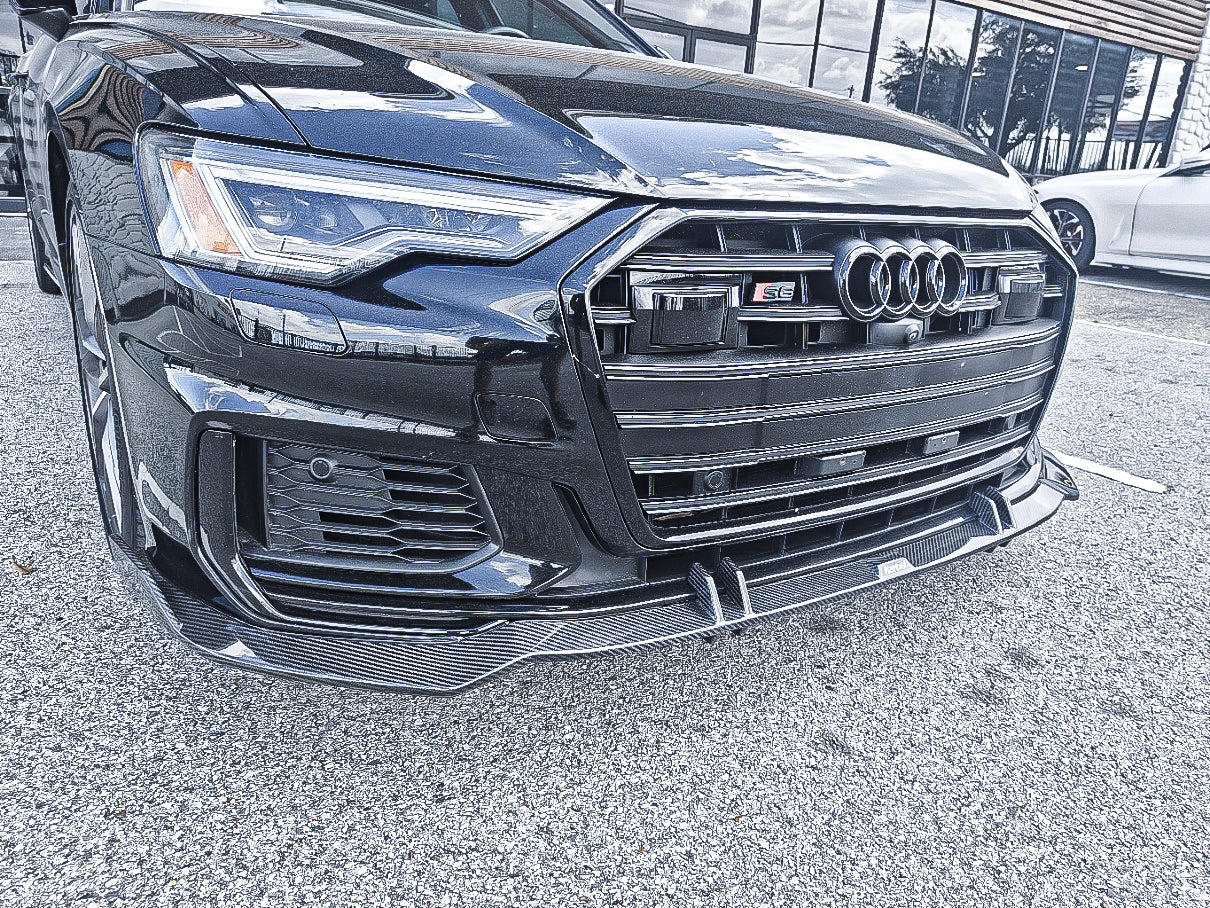 Audi S6 / A6 Avant / A6 (with S-line bumper, does not fit base model) C8 2019 2020 2021 2022 2023 2024 with Aftermarket Parts - Front Lip Pre-preg Carbon Fiber from Karbel Carbon