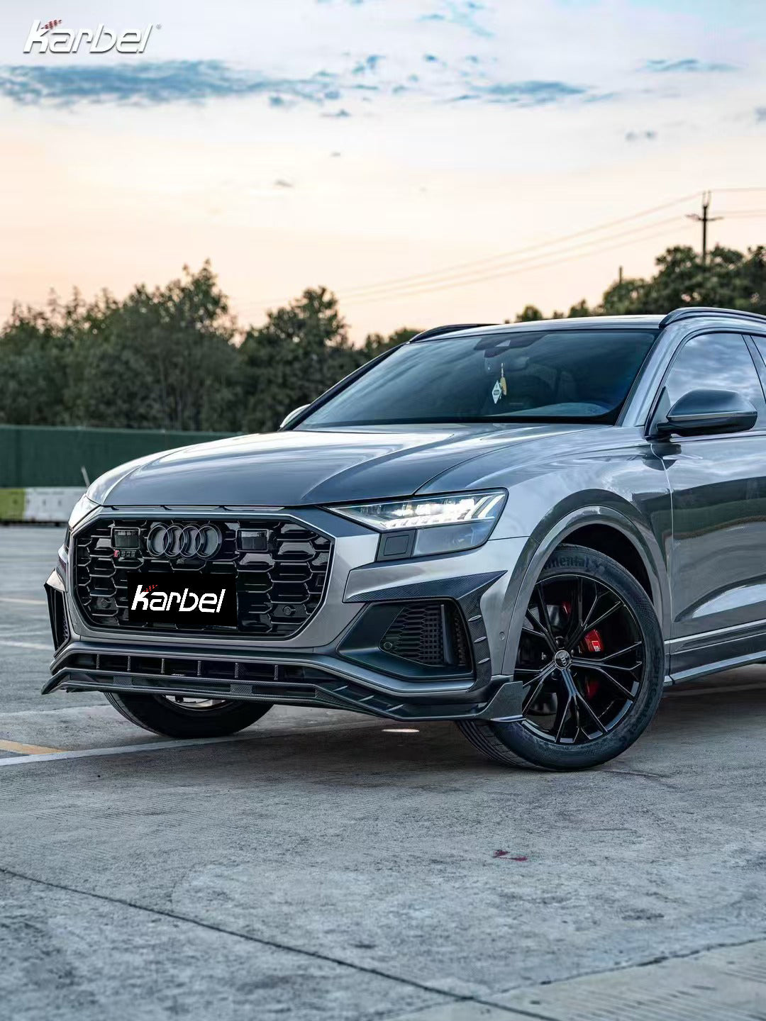 Audi SQ8 Q8 (with s-line bumper) Pre-facelift 2019 2020 2021 2022 2023 with Aftermarket Parts - Front Lip Pre-preg Carbon Fiber from Karbel Carbon