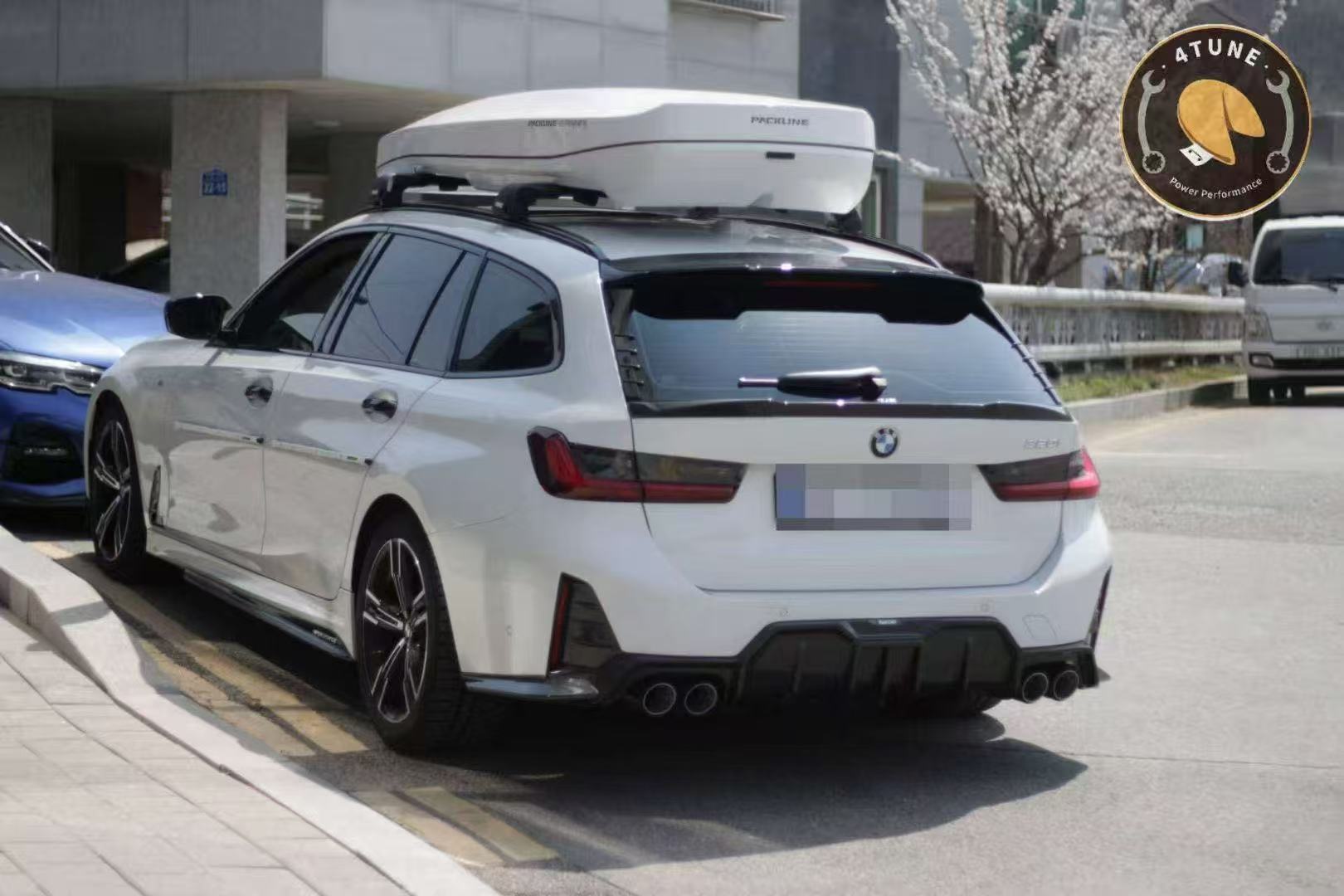 BMW 3 Series 330i (with M-package bumper, does not fit base model) M340i G20 G21 LCI 2023-ON with Aftermarket Parts - Rear Diffuser & Canards Pre-preg Carbon Fiber from Karbel Carbon