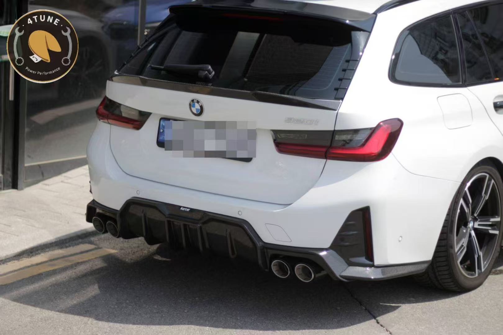 BMW 3 Series 330i (with M-package bumper, does not fit base model) M340i G20 G21 LCI 2023-ON with Aftermarket Parts - Rear Diffuser & Canards Pre-preg Carbon Fiber from Karbel Carbon
