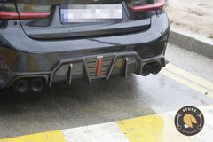 BMW 3 Series 330i (with M-package bumper, does not fit base model) M340i G20 G21 LCI 2023 2024 with Aftermarket Parts - V2 Style Diffuser & Canards Pre-preg Carbon Fiber from Karbel Carbon