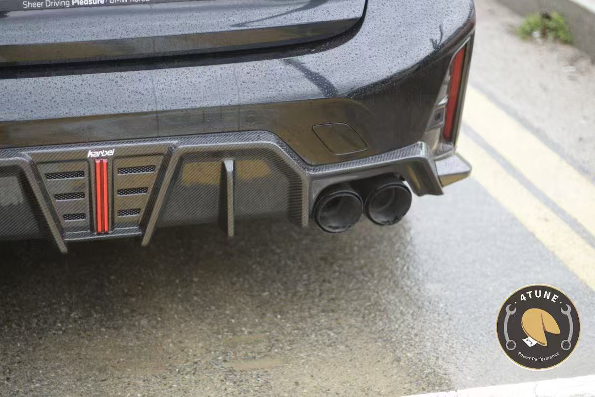 BMW 3 Series 330i (with M-package bumper, does not fit base model) M340i G20 G21 LCI 2023 2024 with Aftermarket Parts - V2 Style Diffuser & Canards Pre-preg Carbon Fiber from Karbel Carbon