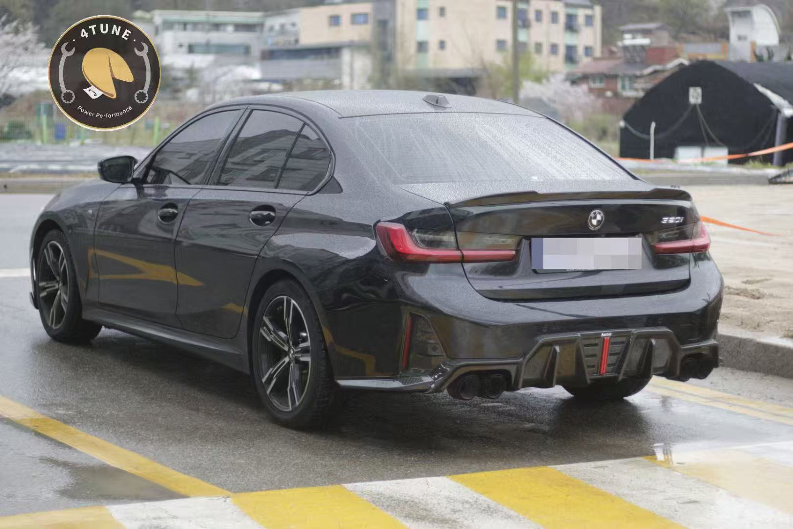 BMW 3 Series 330i (with M-package bumper, does not fit base model) M340i G20 G21 LCI 2023 2024 with Aftermarket Parts - V2 Style Diffuser & Canards Pre-preg Carbon Fiber from Karbel Carbon