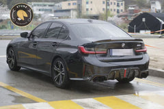 BMW 3 Series 330i (with M-package bumper, does not fit base model) M340i G20 G21 LCI 2023 2024 with Aftermarket Parts - V2 Style Diffuser & Canards Pre-preg Carbon Fiber from Karbel Carbon