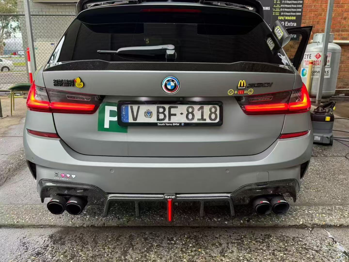 BMW 3 Series 330i (with M-package bumper, does not fit base model) M340i G20 G21 Pre-LCI 2019 2020 2021 2022 with Aftermarket Parts - Rear Diffuser & Canards Pre-preg Carbon Fiber from Karbel Carbon